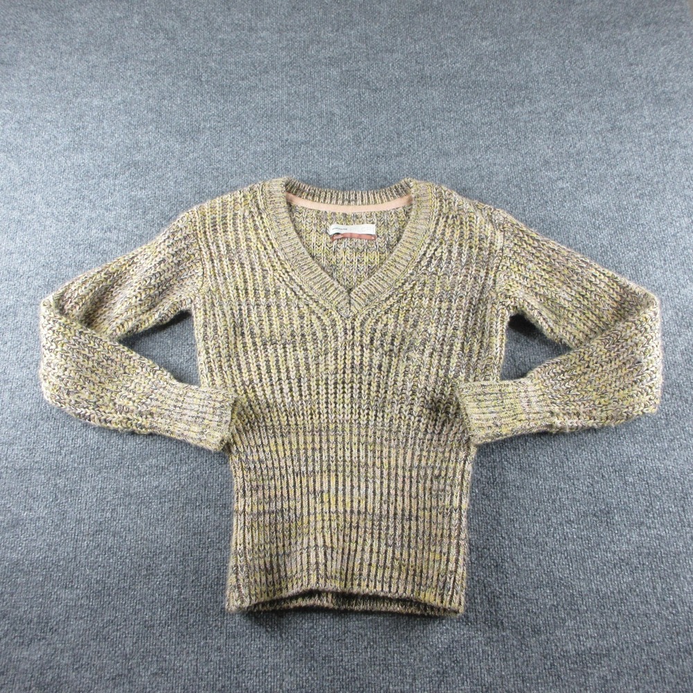 Anthropologie Pilcro Sweater‎ Womens XS Beige Wool Blend Chunky V Neck Pullover